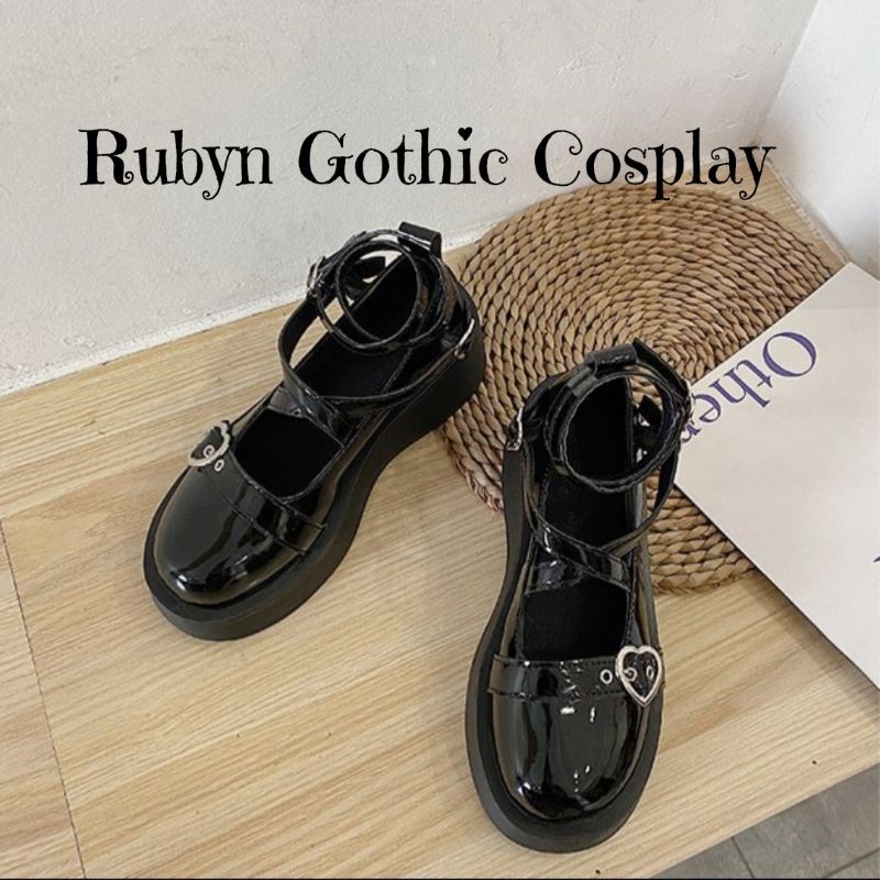 [CÓ SẴN]  Giày Búp Bê Lolita Retro Móc Trái Tim Độc Lạ Đế Cao 5cm ( Size 35 - 39 )