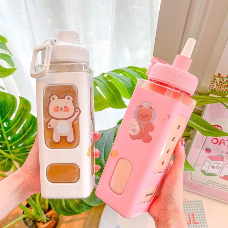 Bình Nước 700ML 900ML Bằng Nhựa Chống Rò Rỉ Kích Thước Lớn Có 5 Màu Tùy Chọn