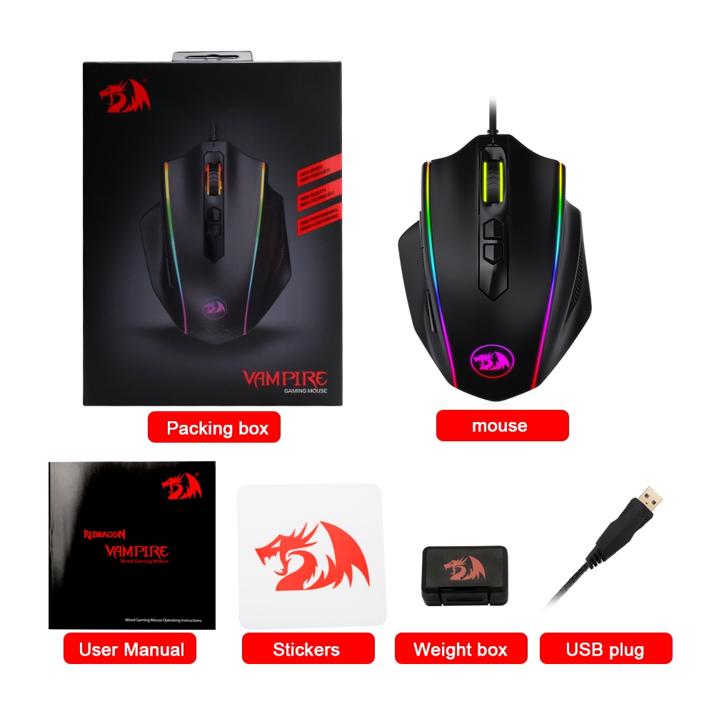 REDRAGON Chuột Chơi Game Rdragon M720 RGB Có Dây USB 10000 DPI 8 Nút Bấm Dành Cho Máy Tính