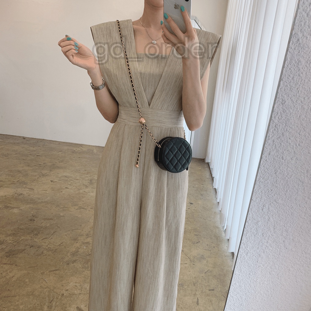 [CÓ SẴN] J2|Jumpsuit cổ vuông cộc tay quần ống rộng khí chât thanh lịch Hàn quốc gd_order