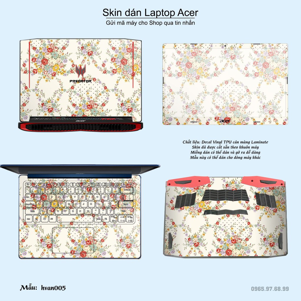 Skin dán Laptop Acer in hình Hoa văn (inbox mã máy cho Shop)