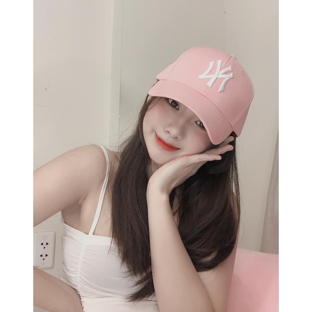 Mũ NY hồng lưỡi trai, nón kết NY hồng logo thêu trắng cao cấp, dành cho mọi lứa tuổi cả nam và nữ, FREESIZE