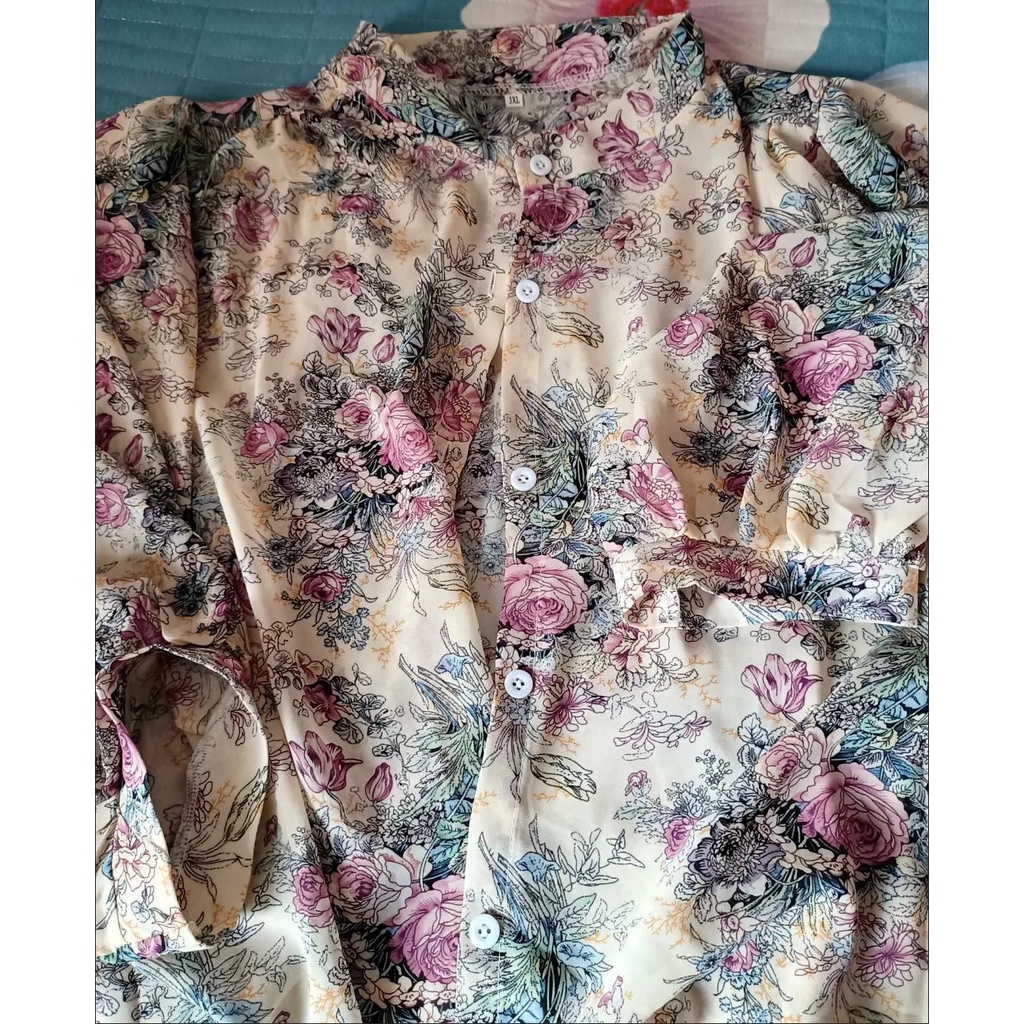 Áo Sơ Mi Chiffon Tay Lỡ 3 / 4 In Hoa Kiểu Vintage Thời Trang Cho Nữ