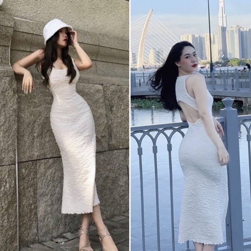 Sẵn Đầm body xốp sát nách hở lưng  màu trắng đen nâu