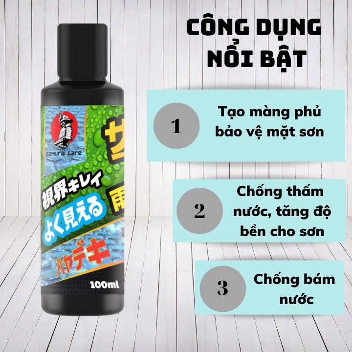 Phủ nano kính ô tô Samurai Care dung tích 100ml nhập khẩu từ Nhật Bản, chống đọng nước, phủ 2 lớp lên bề mặt kính