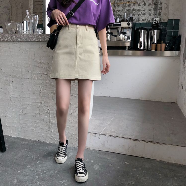 Chân Váy Denim Chữ A Lưng Cao Phong Cách Hàn Quốc Cho Nữ