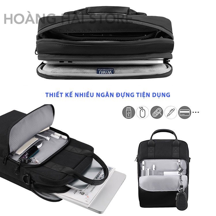 Túi đeo chéo dáng dọc Wiwu chống sốc ipad, surface, macbook, laptop 12.9 inch, 13 inch, túi xách công sở nam nữ đeo chéo