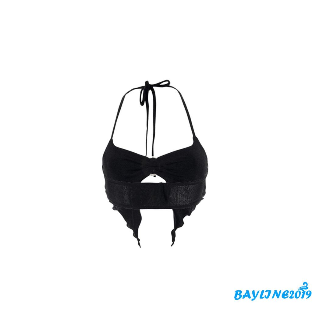 Áo Crop Top Cổ Yếm Không Tay Hở Lưng Màu Đen Quyến Rũ Dành Cho Nữ