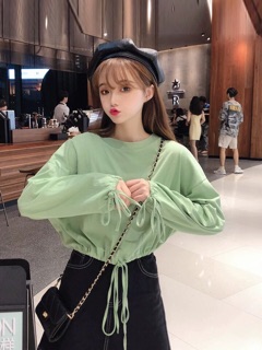Croptop Trơn Tay Dài Rút Dây