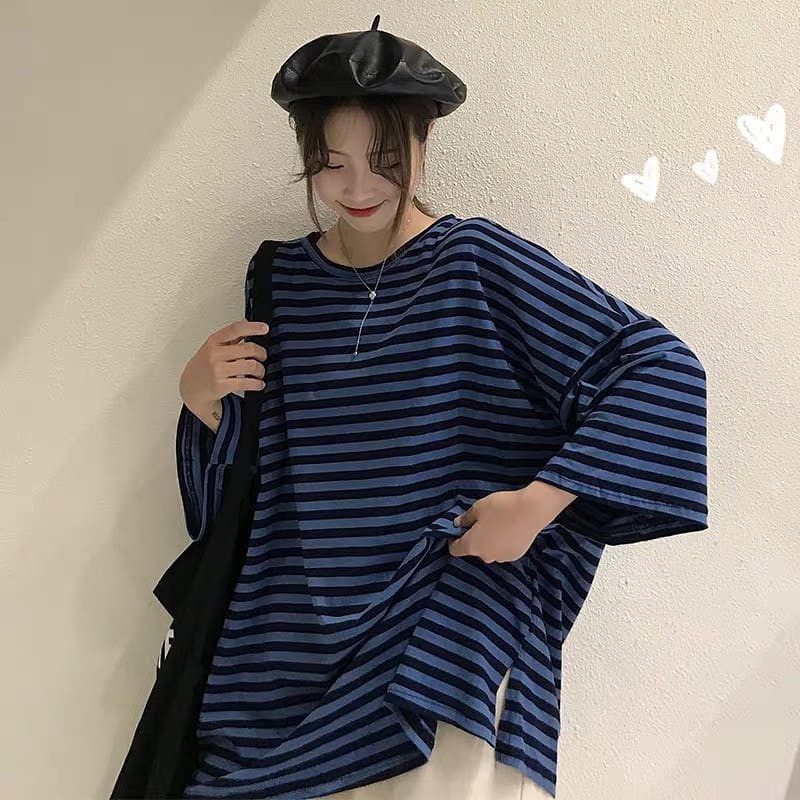 GIẢM GIÁ Áo thun Ulzzang KẺ NGANG xẻ tà tay lỡ