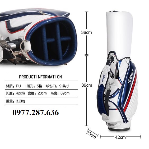 Túi đựng gậy golf Titleist túi gậy da PU gậy chống nước 5 ngăn cao cấpTM015