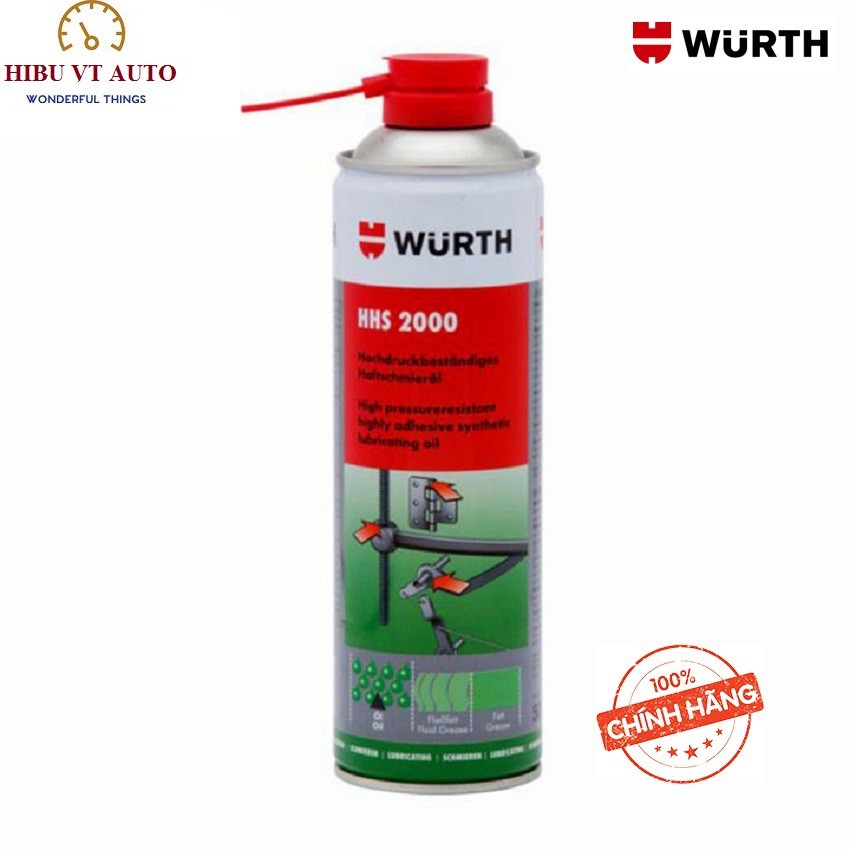 Mỡ Bò Nước Bôi Trơn Chịu Nhiệt WURTH HHS 2000 (500ml) chịu được áp lực cao, bôi trơn và bảo vệ  chống mài bòn cực tốt.