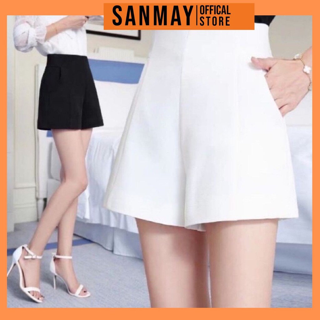 Quần Short Thun Nữ Mặc Nhà Lưng Cao SANMAY Quần Đùi Nữ Ống Rộng Ngắn Đẹp, Sooc Cộc Màu Trắng Đen Hàn Quốc QD004