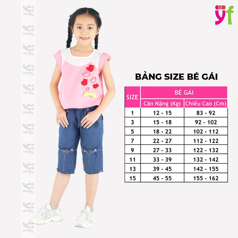 Quần jeans bé gái YF phối lưới sành điệu, cho bé từ 15-39 kg, vải co giãn AQX031-0