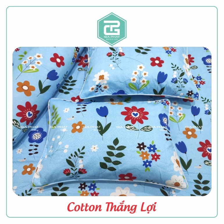 Bộ ga gối Thắng Lợi {4 món}100% Cotton chuẩn logo họa tiết Bông