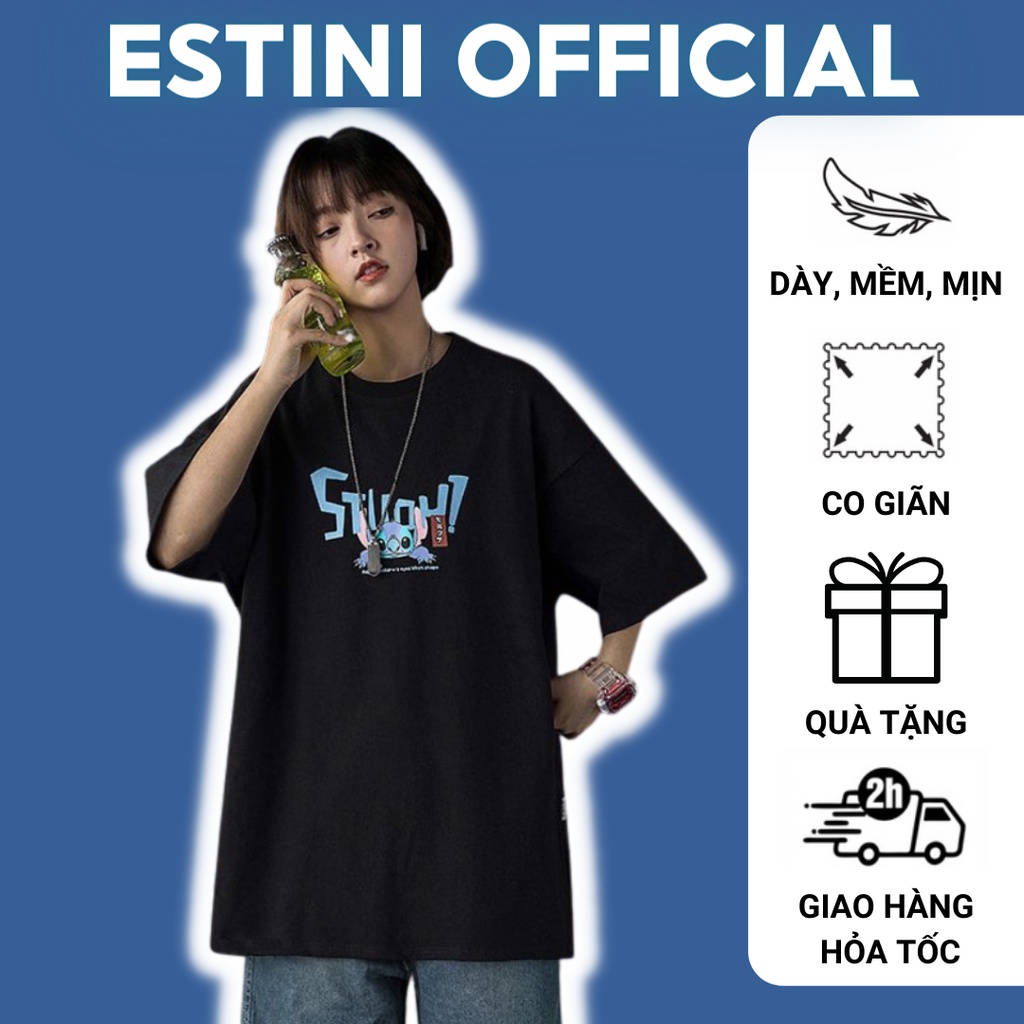 Áo thun tay lỡ form rộng ESTINI áo thun Unisex nữ nam chất cotton vải dày STITCH ĂN MỲ