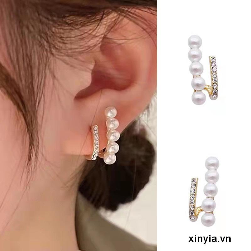 Bông tai khuyên tai bạc nữ đính ngọc trai thời trang Hàn