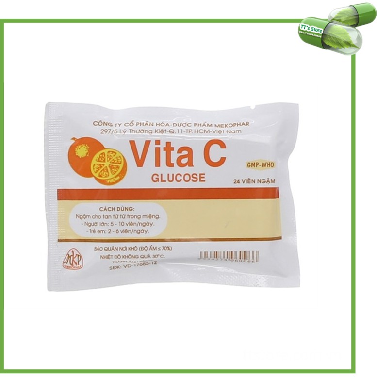 Viên kẹo ngậm vitamin C Mekophar - Vita C Glucose Meko [Túi 24 viên]