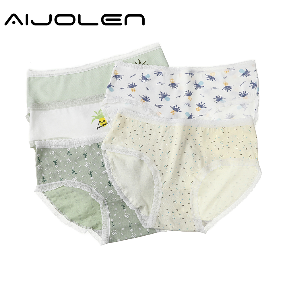 Quần Lót Aijolen Vải Cotton Phối Họa Tiết In Dễ Thương Dành Cho Nữ