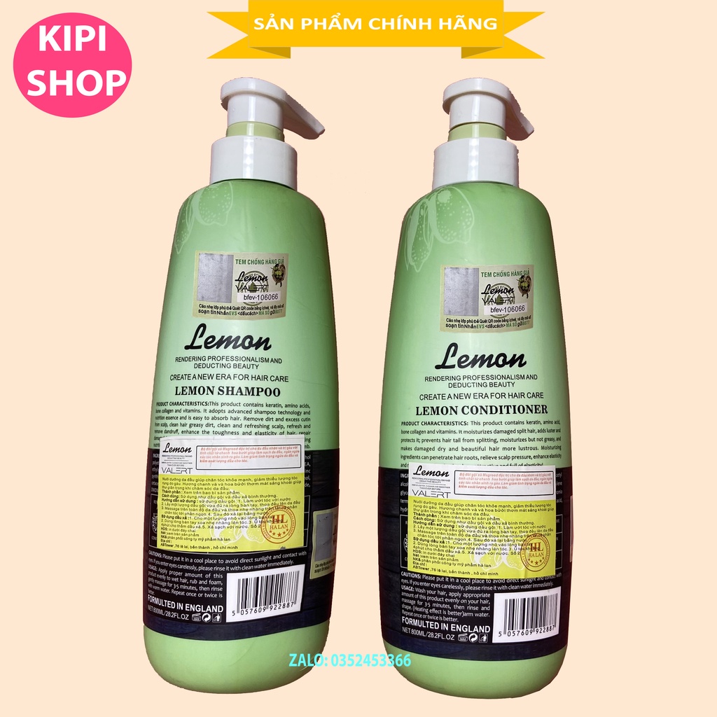 CẶP DẦU GỘI XẢ LEMON VALERT CHANH &amp; HOA BƯỞI 800ML X 2