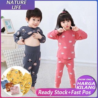 【COD & READY STOCK】Bộ đồ ngủ 100% cotton thời trang thu đông cho bé gái / bé trai