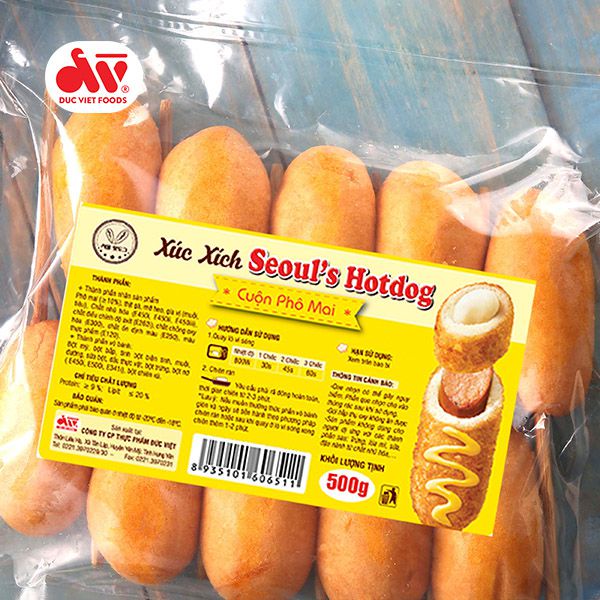 Gói 10 cây Xúc xích seoul's hotdog cuộn pho mai, Xúc xích Đức Việt phong cách Hàn Quốc, gói 500gr.