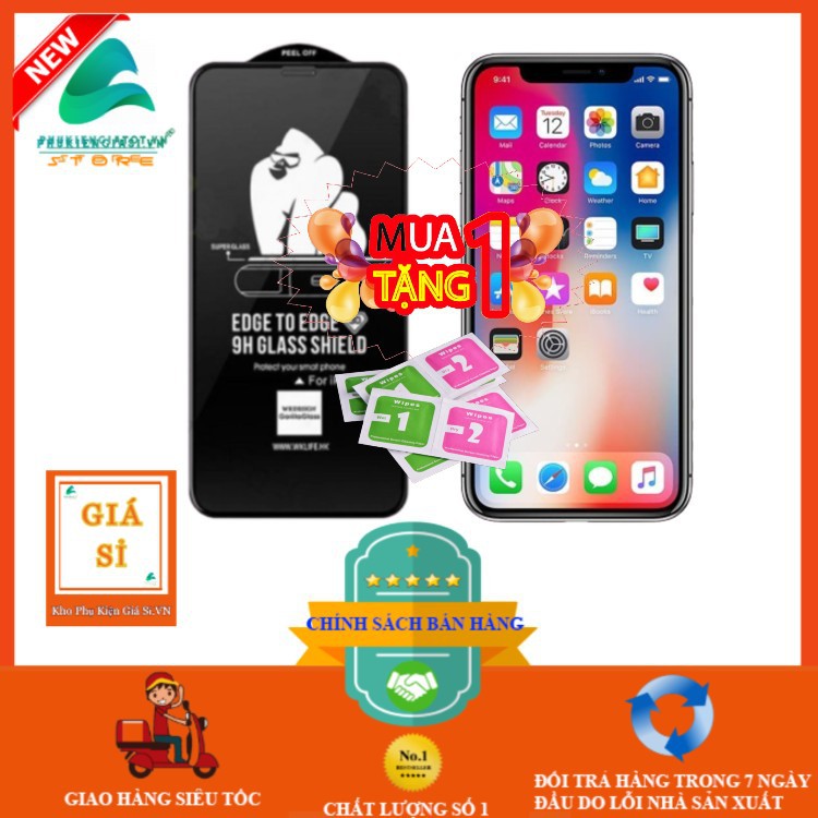 [Mua 1 Tặng 1] Kính cường lực KingKong CHÍNH HÃNG Full Màn từ IP7+/8+ đến IP11 Pro Max Tặng Kèm Bộ Giấy Vệ Sinh