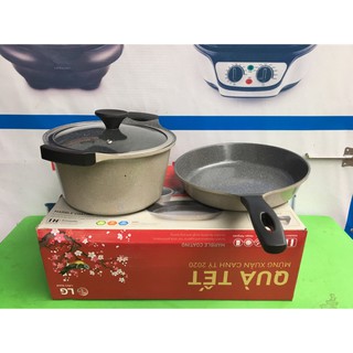 ◇ HÀNG XỊN SIÊU DÀY◇ Bộ Nồi Chảo Đá cao cấp Lock & Lock Vitamin Stone LCA6244DS02 quà KM của LG