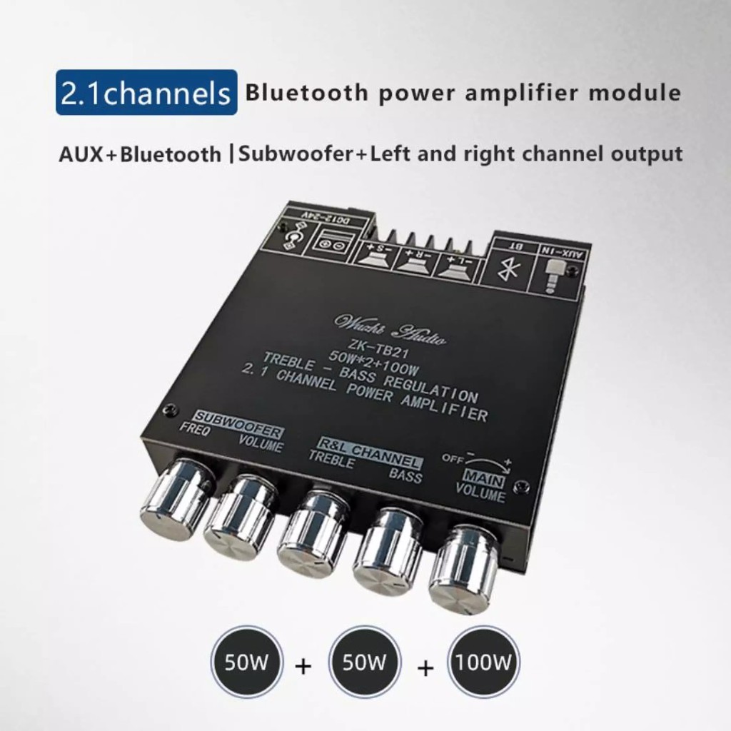 Bảng khuếch đại loa siêu trầm bluetooth 5.0 tpa3116d2 amp âm thanh nổi công suất 50w x 2 + 100w 2.1 kênh ZK-TB21