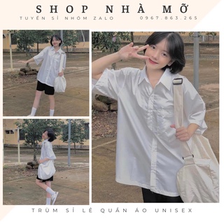 Áo Sơ Mi Trắng Nữ Basic Tay Lỡ Form Rộng Style Học Sinh , Sinh Viên