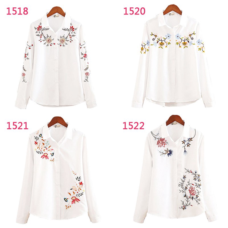 Áo blouse Nữ Tay Dài Thêu Hoa