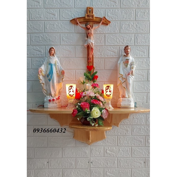 Bộ 3 Tượng Đức Mẹ Maria Thánh Giuse cao 40cm và Thánh giá Chúa chịu nạn 46cm màu trắng