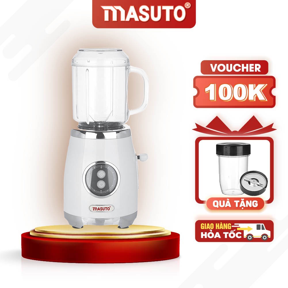 Máy xay sinh tố đa năng Masuto Blender 2 cối 0,6L say đá hạt siêu nhuyễn mịn chỉ 10s SINH TỐ HẠT