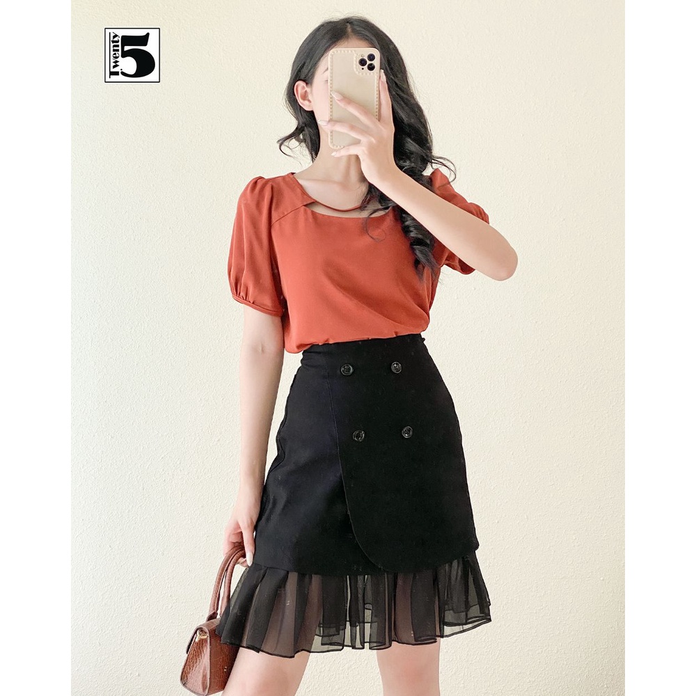 Áo sơ mi kiểu nữ công sở ngắn tay viền cổ cách điệu Twentyfive SA7