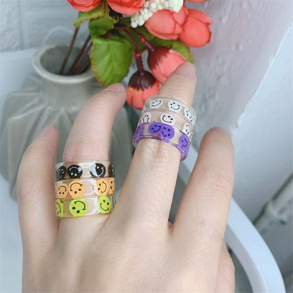 MXMUSTY Personality Acrylic Rings Women Fashion Jewelry Finger Rings Cute Candy Color Summer Korean Cartoon Vintage Smile/Multicolor