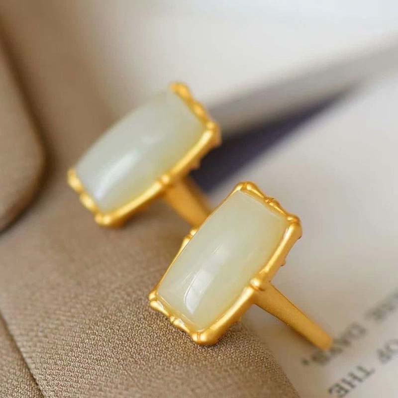 Nhẫn Mở Hình Đốt Tre Màu Trắng Ngọc Bích Phong Cách Cổ Điển Thời Trang Cho Nữ