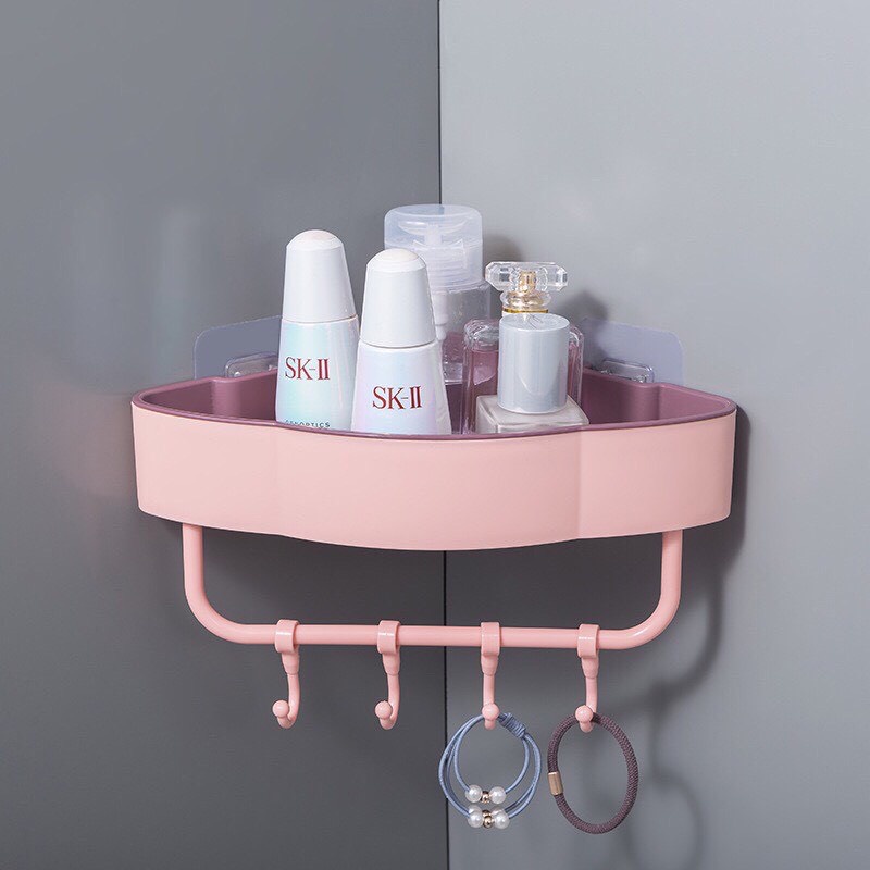 Kệ góc nhà tắm dán tường siêu dính, Kệ nhựa 2 lớp dày dặn chắc chắn để đồ trong nhà tắm, nhà bếp tiện dụng