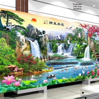 Tranh thêu chữ thập phong cảnh sơn thuỷ hữu tình