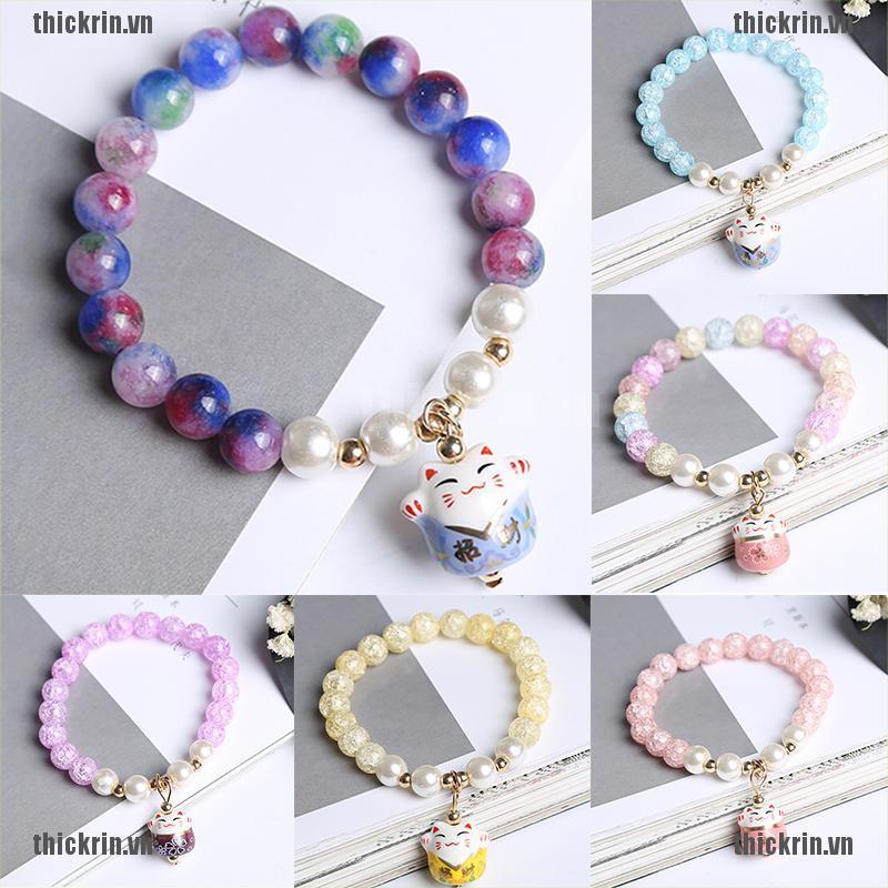 <Hot~new>Women Lucky Cat Crystal Charm Cuff Bangle Beaded Handmade Bracelets Jewelry Gift