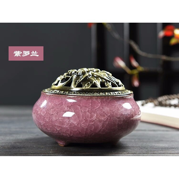 (Mua Lư Tặng Trầm) Lư Xông Trầm Gốm Sứ màu Hồng- Có lót bạc