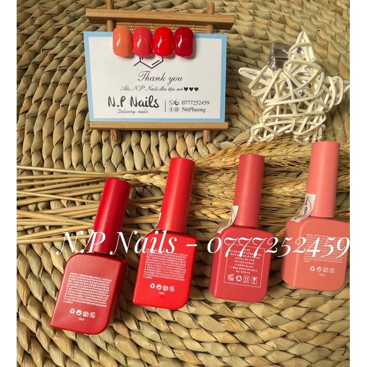 Set 4 chai sơn gel tông đỏ tươi siêu hot Hàn Quốc chính hãng loại 1 bao test chất sơn N.P Nails