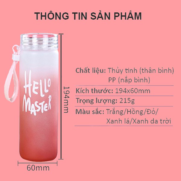 [MUA 3 TẶNG 1] Bình nước thủy tinh Hello Master 400ml an toàn sức khỏe 5 màu sắc unisex Harry's Bottle | BigBuy360 - bigbuy360.vn