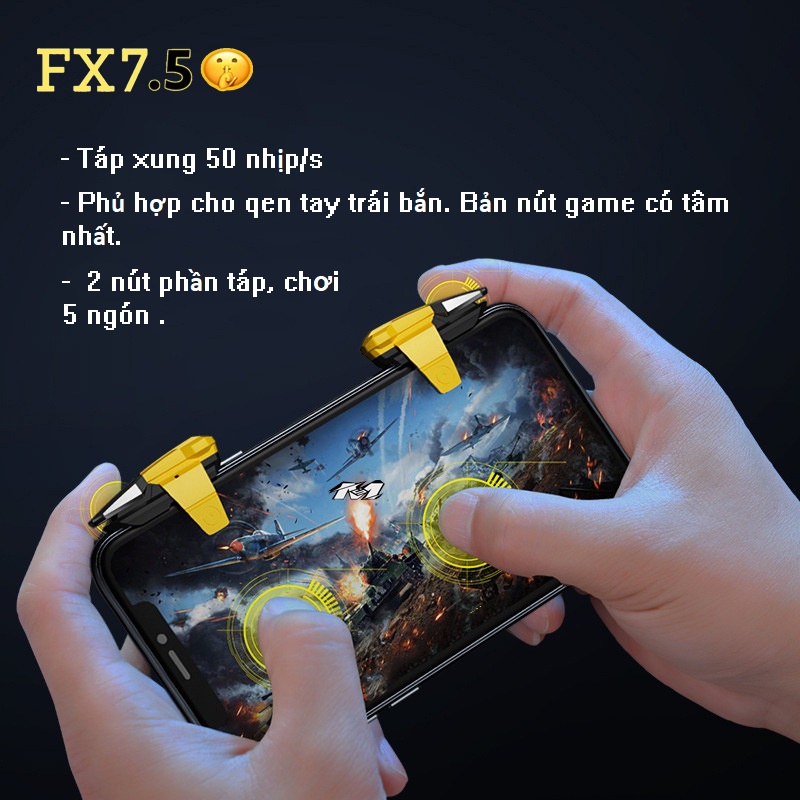 Nút auto tap click 50 nhịp 1 giây FX7 tia chớp tay chơi game Pubg,FF,., thế hệ mới tặng kèm 4 bao tay siêu nhạy gaming
