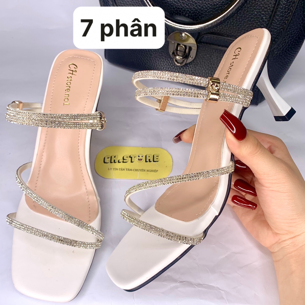 Sandal cao gót, dép nữ quai mảnh đính hạt xoàn - Mã H09