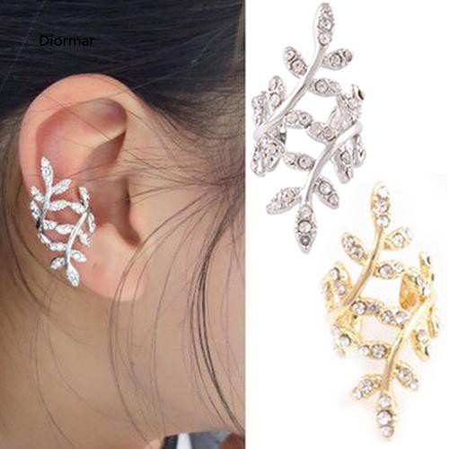 Khuyên vành tai kim loại hình lá đính đá thời trang cho nữ
