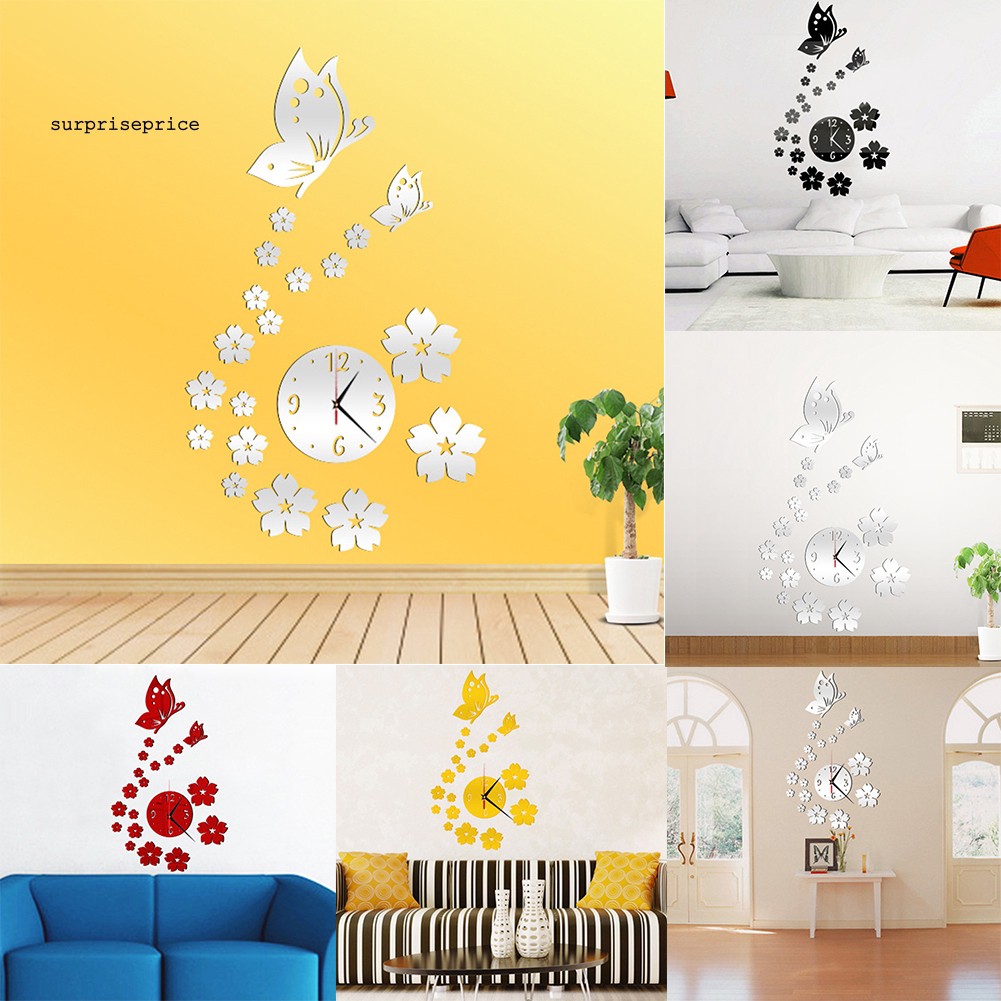 Đồng hồ dán tường tráng gương trang trí phòng nhà hình bướm 3D tinh xảo