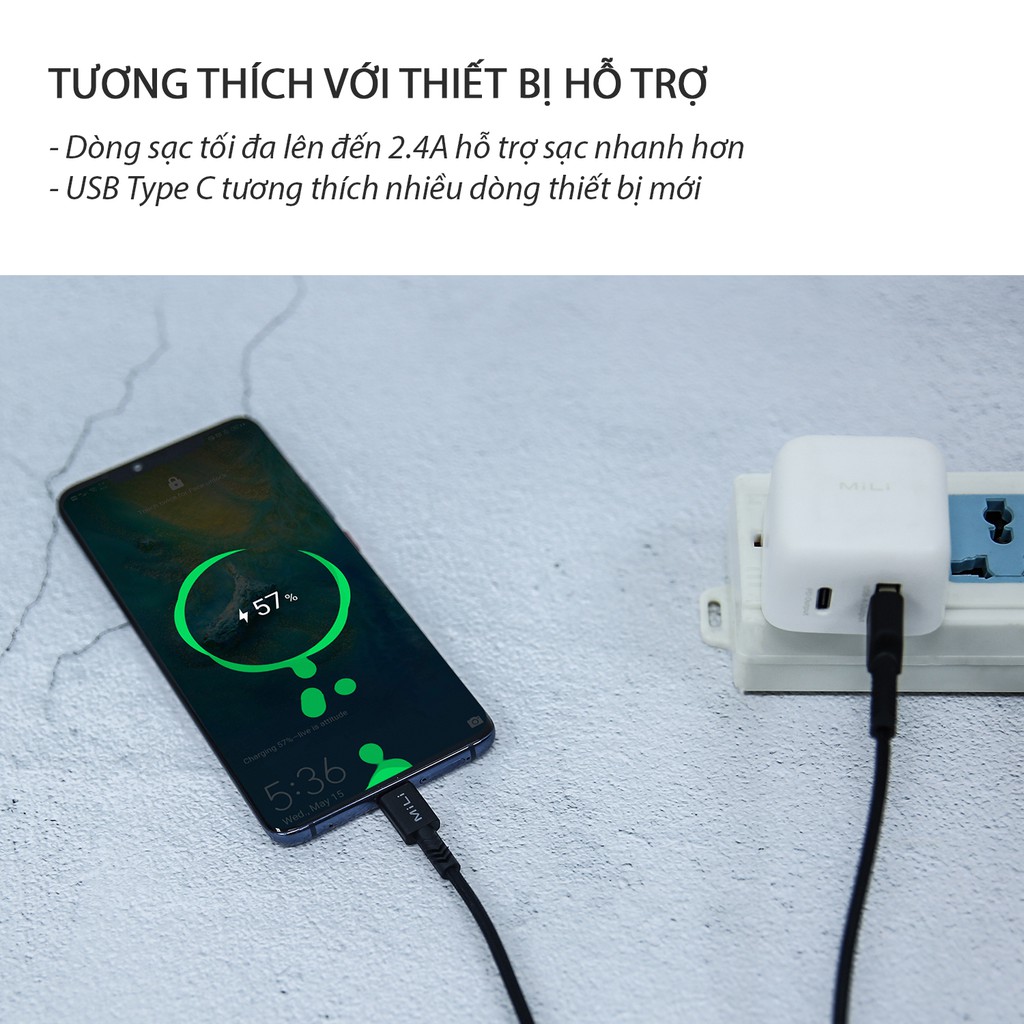 Cáp sạc MiLi HX-L12BK USB-type C 2.0 dài 1.2m siêu bền, an toàn thân thiện - Bảo hành 12 tháng