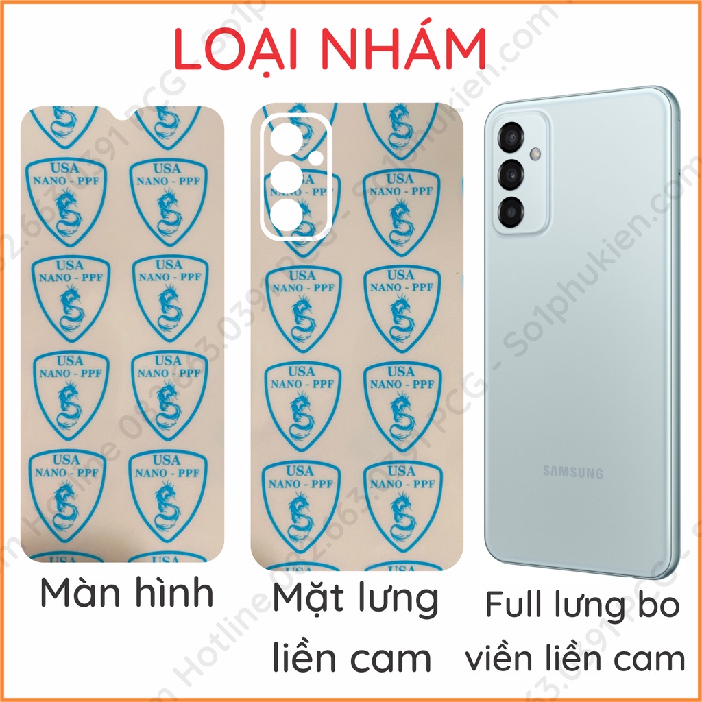 Dán PPF Samsung M23 / M13 / M13 5G loại trong, nhám dành cho màn hình, mặt lưng liền cam, full lưng bo viền liền cam