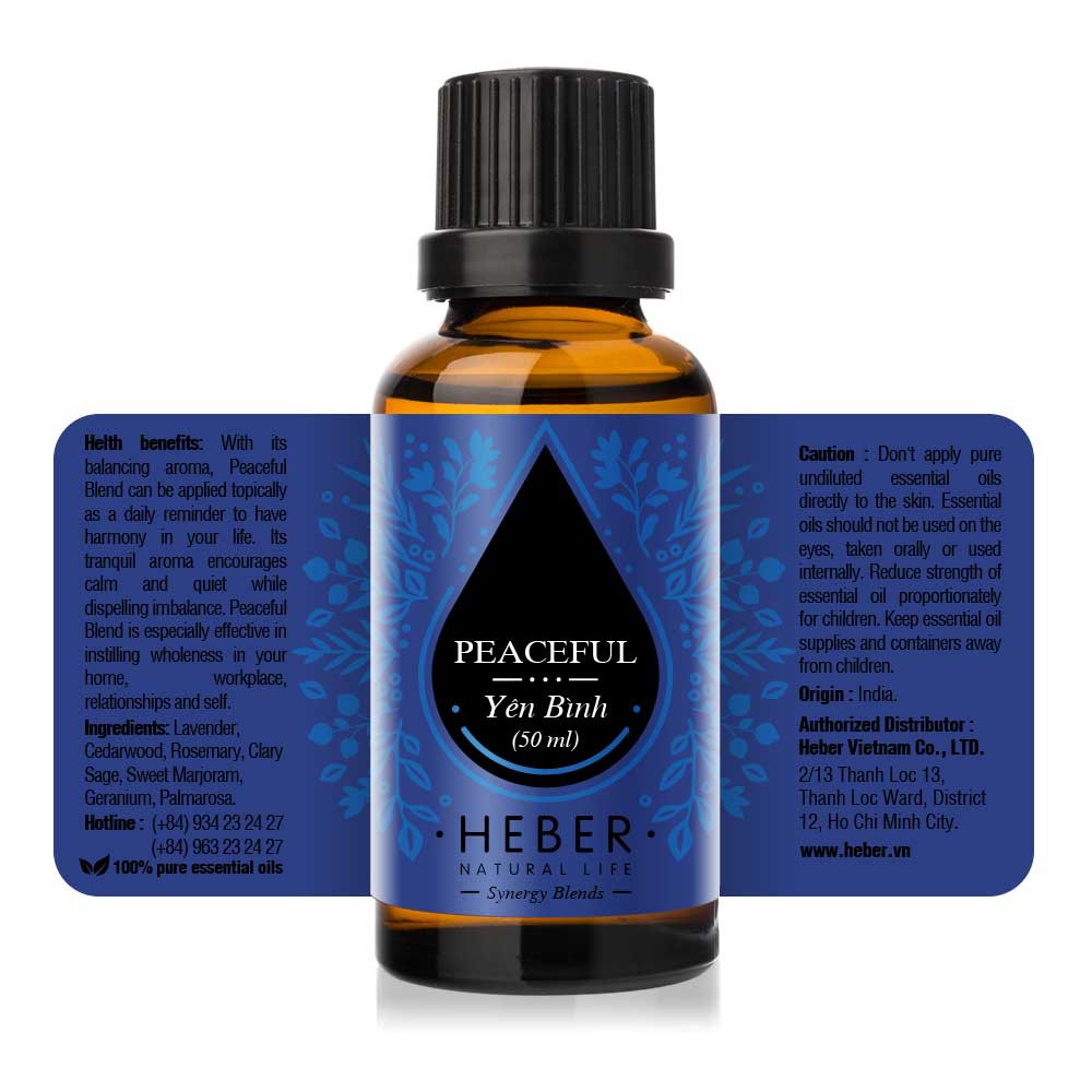 Tinh dầu Yên Bình Heber - Peaceful E.O. Blend, Cao Cấp Nhập Khẩu, Thiên Nhiên Nguyên Chất, Xông Hương Thơm Phòng