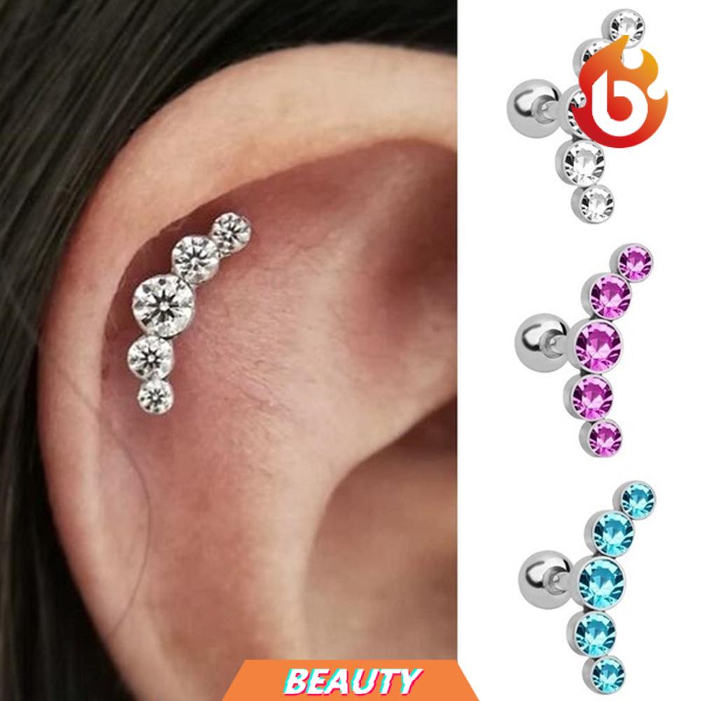 1 Khuyên Tai Hình Bán Nguyệt Đính Đá Opal 16g Bằng Thép Không Gỉ